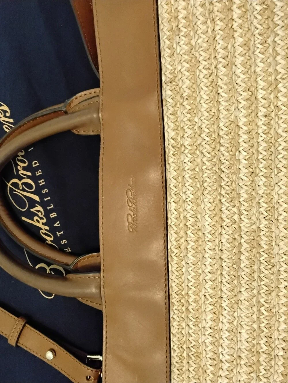 Brooks Brothers Natural Straw Tote with Brown Leather Trim - Picture 4 of 5